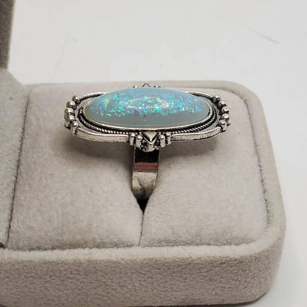 Silvertone Faux Opal Ring